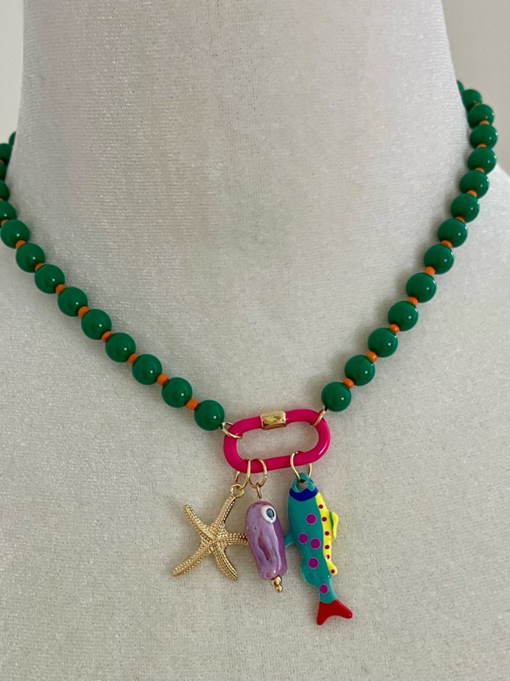 Colorful Green Beaded Necklace Beach Charms